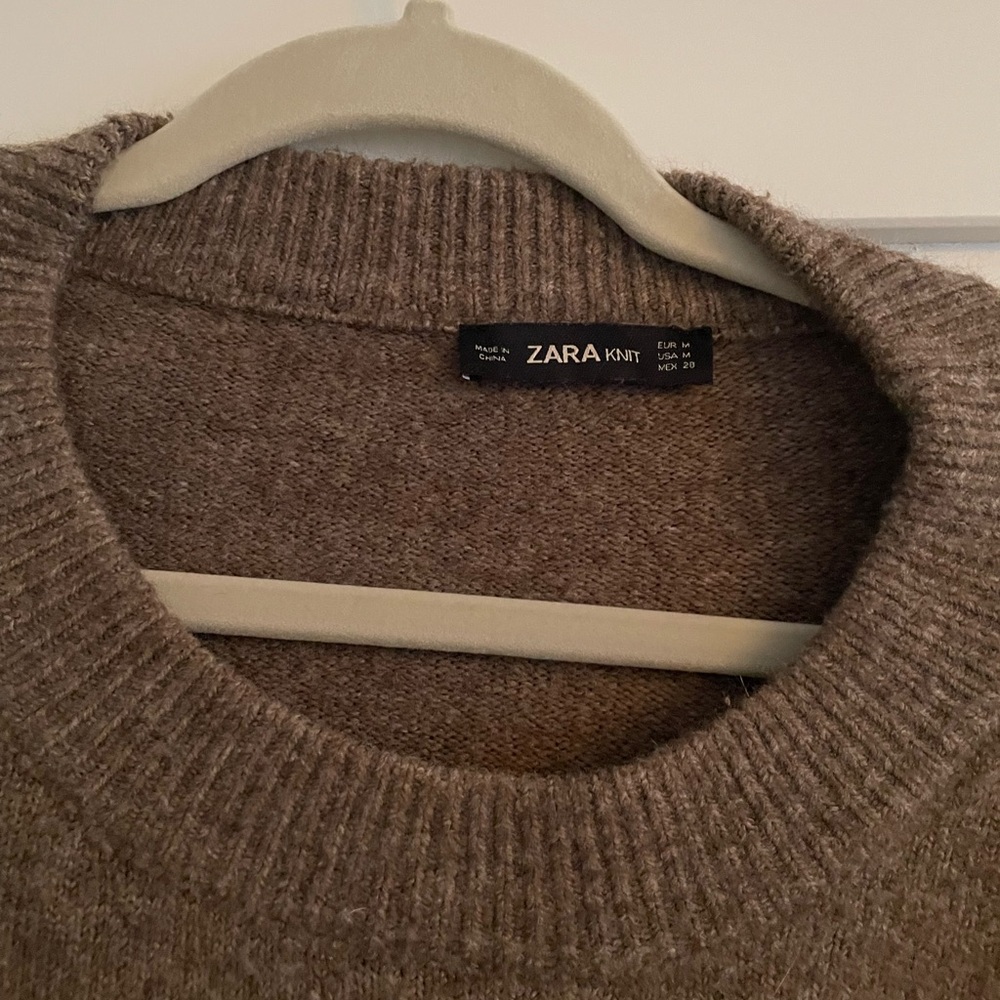 Zara Knit Taupe Crew Neck Sweater